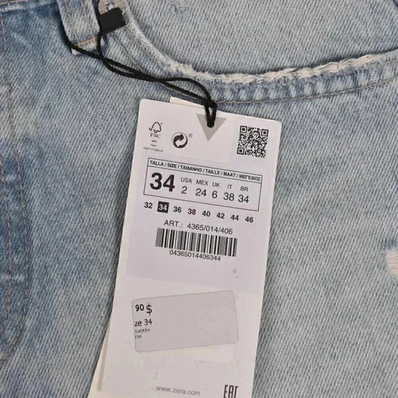 NWT Zara Light Wash Jean Shorts High Rise Distressed Button Fly Size 2 - Picture 2 of 11